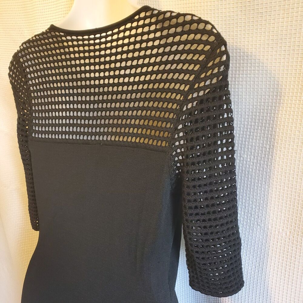 Nanette Lepore Womens Sz S Black Knit Grid Mesh Dress knee length 1/2 sleeve - Picture 9 of 13